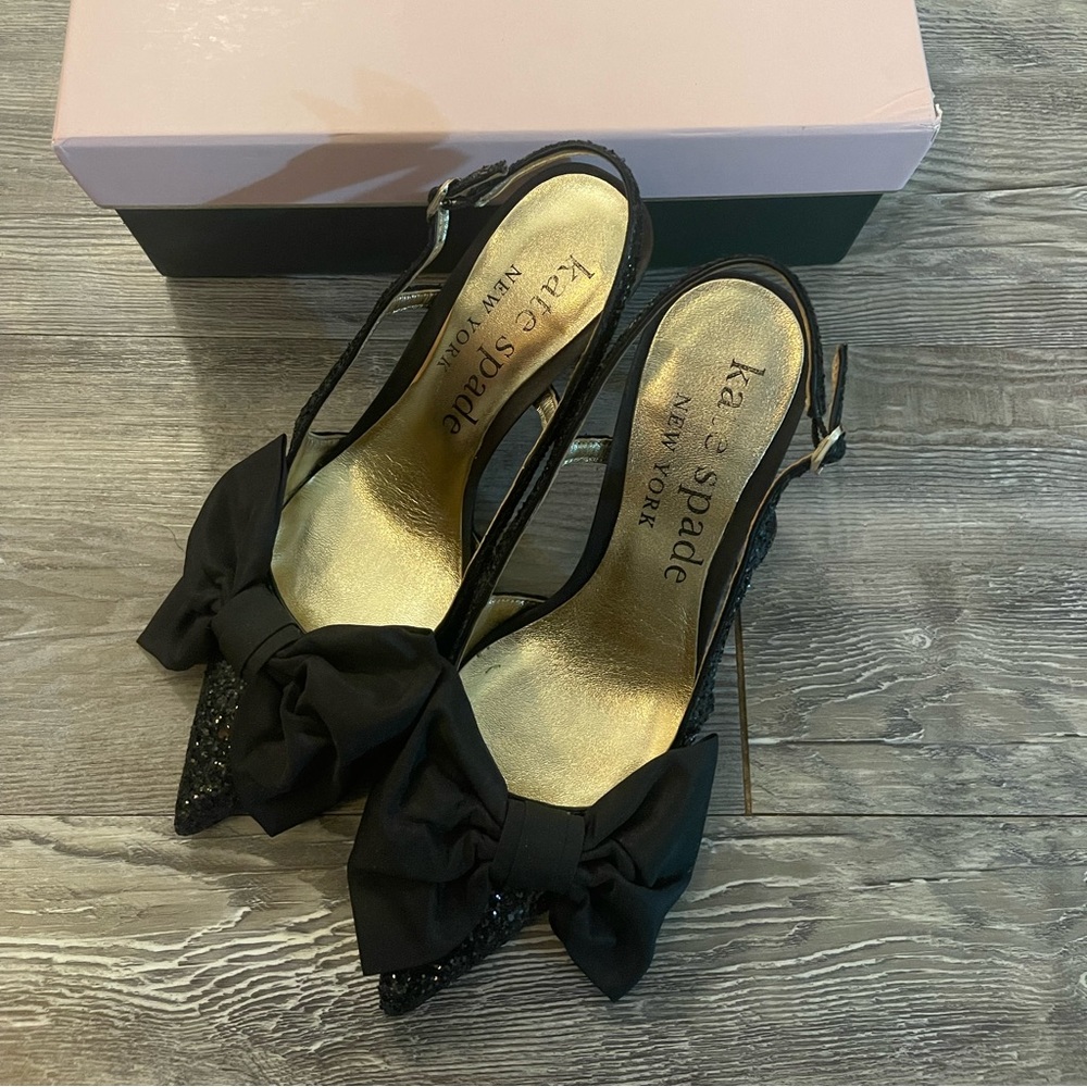 Kate Spade Sheela Bow sling back pumps in black sparkle size 8